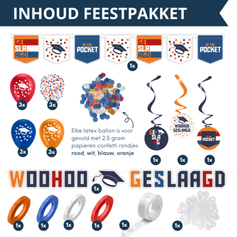 Partylove® Geslaagd Versiering Feestpakket In The Pocket! 23 Stuks