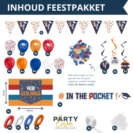 Partylove® Geslaagd Versiering Feestpakket In The Pocket! 52 Stuks