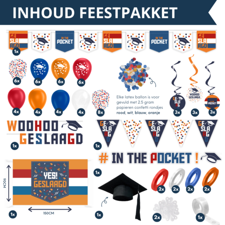 Partylove® Geslaagd Versiering Feestpakket In The Pocket! 74 Stuks